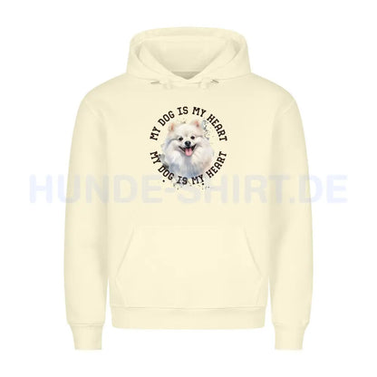 Premium Hoodie "Pomeranian weiß HEART" Beige – hunde-shirt.de