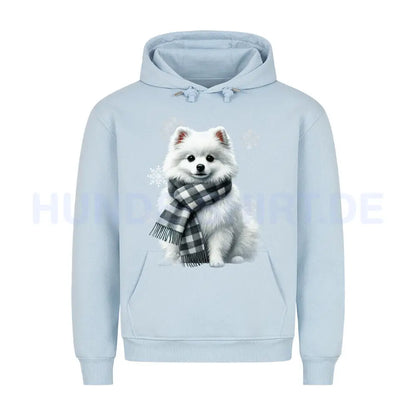 Premium Hoodie "Pomeranian weiß Winter" Babyblau – hunde-shirt.de