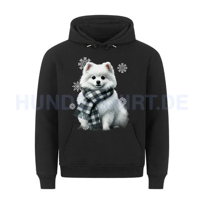 Premium Hoodie "Pomeranian weiß Winter" Schwarz – hunde-shirt.de