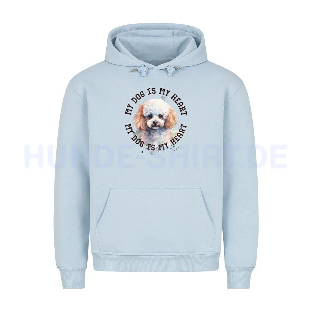 Premium Hoodie "Pudel weiß-braun HEART" Babyblau – hunde-shirt.de