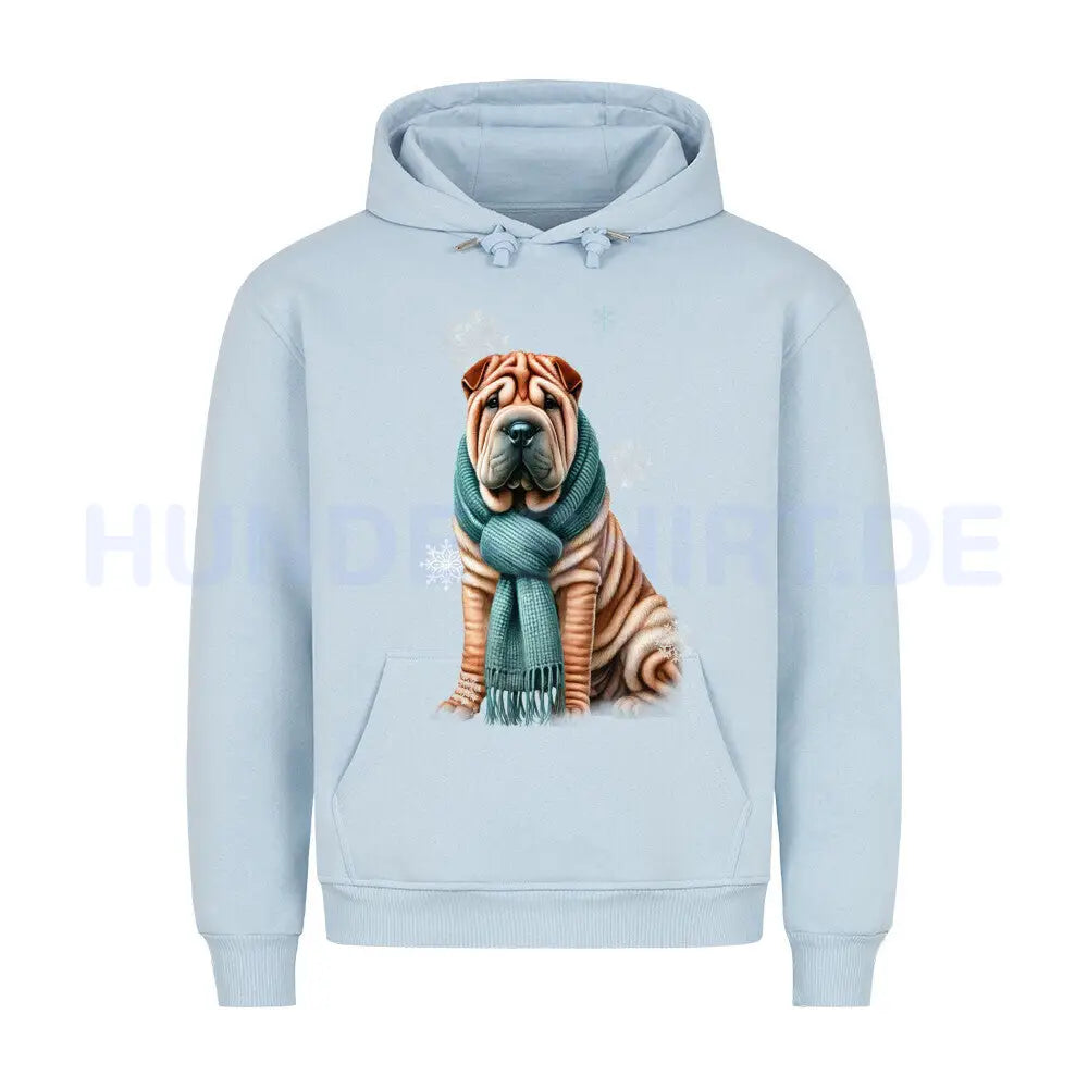 Premium Hoodie "Shar Pei Winter" Babyblau – hunde-shirt.de