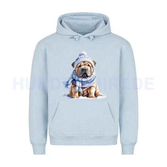 Premium Hoodie "Shar Pei - Winterbub" Babyblau – hunde-shirt.de