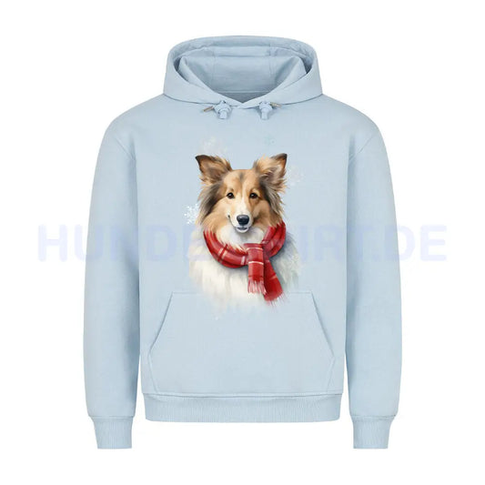 Premium Hoodie "Sheltie Winter" Babyblau – hunde-shirt.de