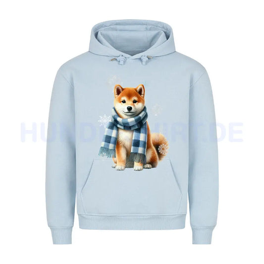 Premium Hoodie "Shiba Inu Winter" Babyblau – hunde-shirt.de