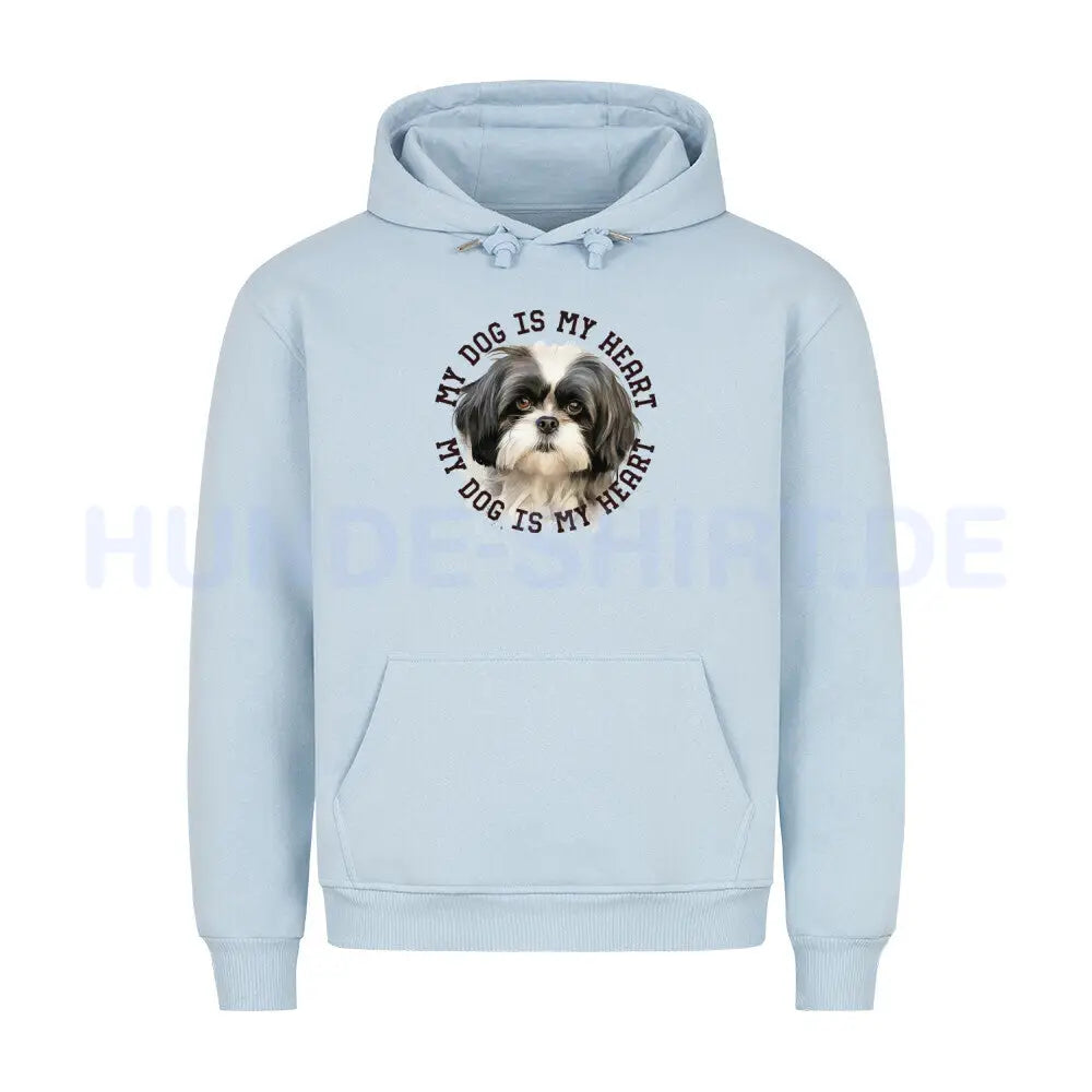 Premium Hoodie "Shih Tzu schwarz weiß" Babyblau – hunde-shirt.de