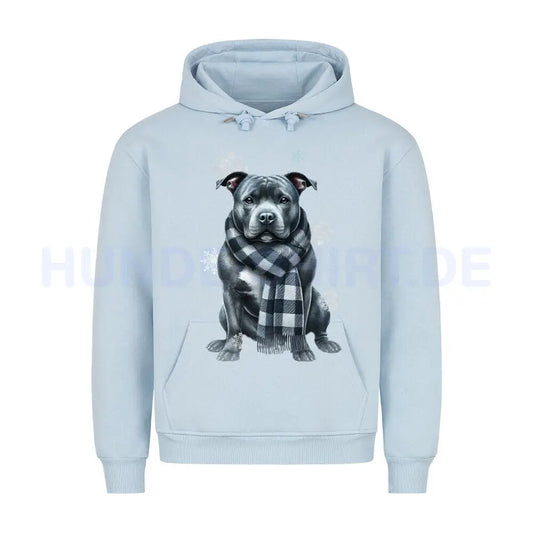 Premium Hoodie "Staffordshire Bull Terrier Winter" Babyblau – hunde-shirt.de