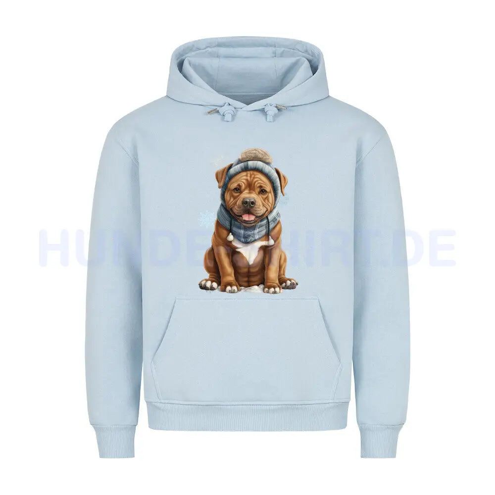 Premium Hoodie "Staffordshire Bull Terrier - Winterbub" Babyblau – hunde-shirt.de