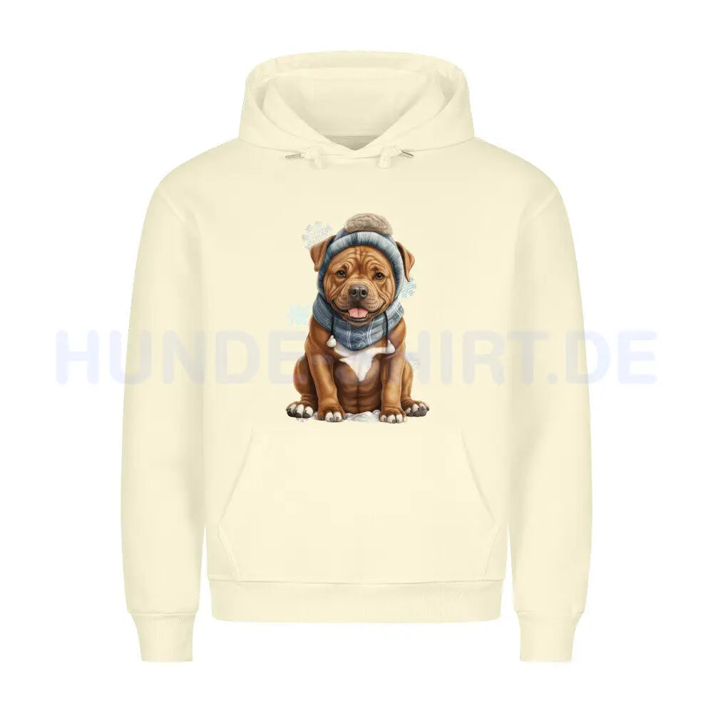 Premium Hoodie "Staffordshire Bull Terrier - Winterbub" Beige – hunde-shirt.de