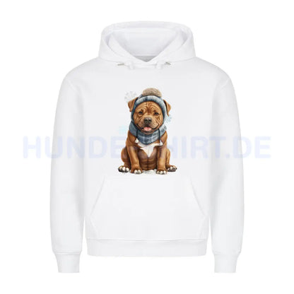 Premium Hoodie "Staffordshire Bull Terrier - Winterbub" Weiß – hunde-shirt.de