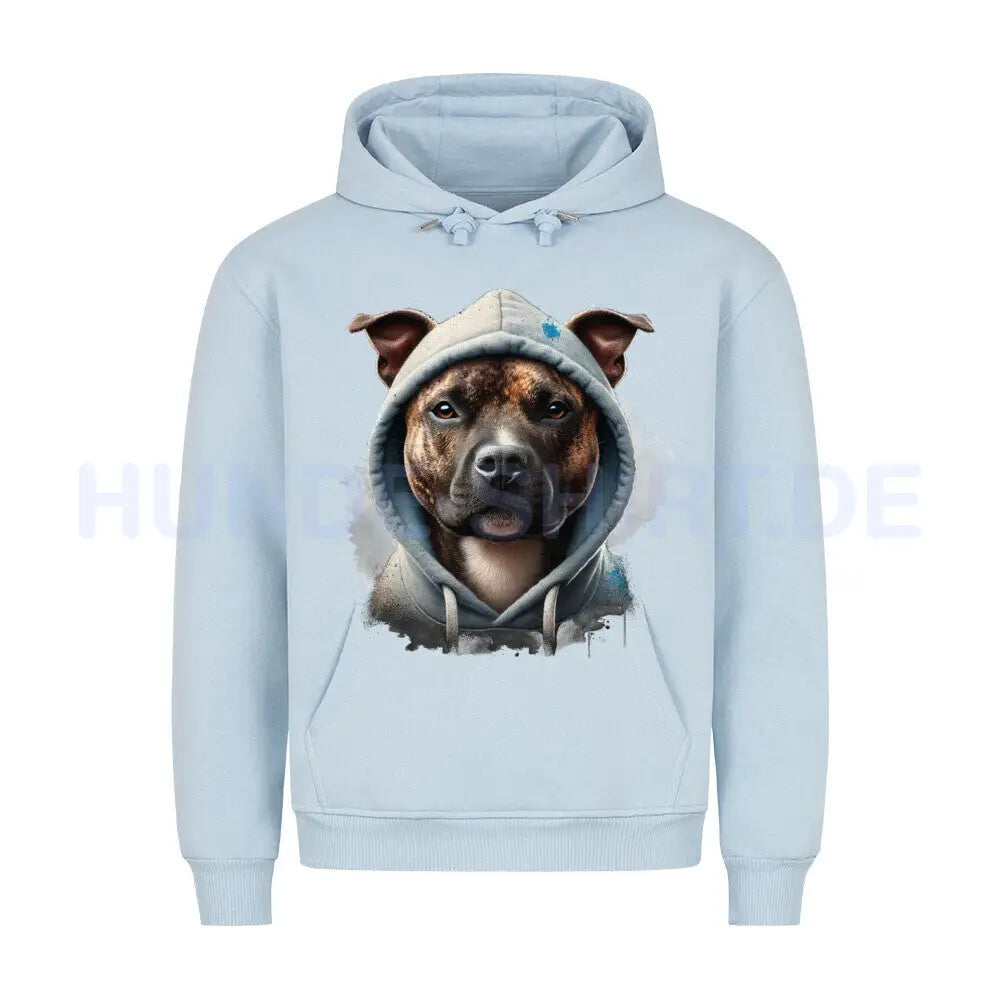 Premium Hoodie "Staffordshire Bullterrier gestromt Hooded" Babyblau – hunde-shirt.de