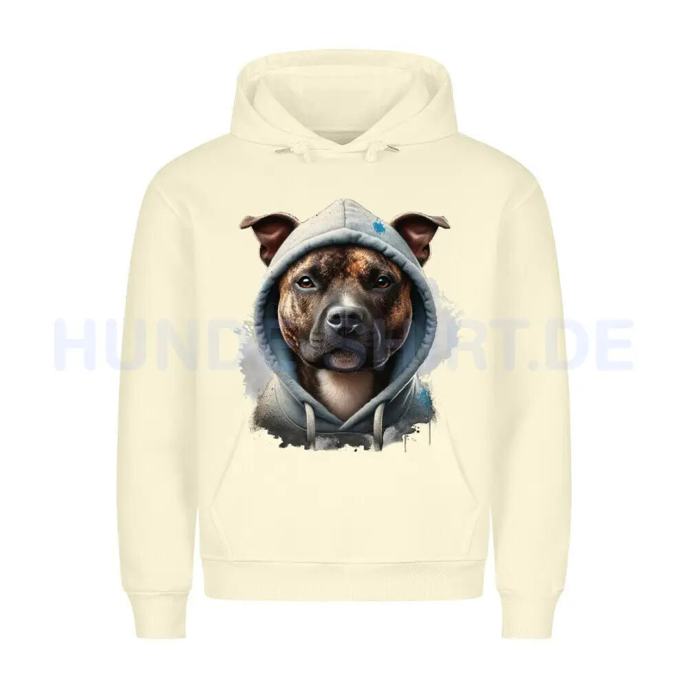 Premium Hoodie "Staffordshire Bullterrier gestromt Hooded" Beige – hunde-shirt.de