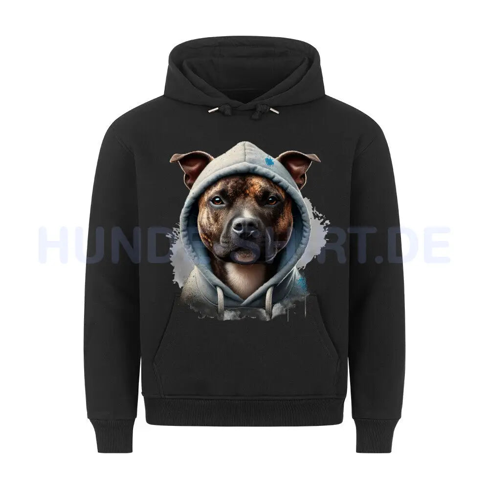 Premium Hoodie "Staffordshire Bullterrier gestromt Hooded" Schwarz – hunde-shirt.de