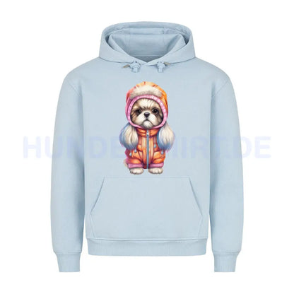 Premium Hoodie "Tibet Spaniel - Winter" Babyblau – hunde-shirt.de