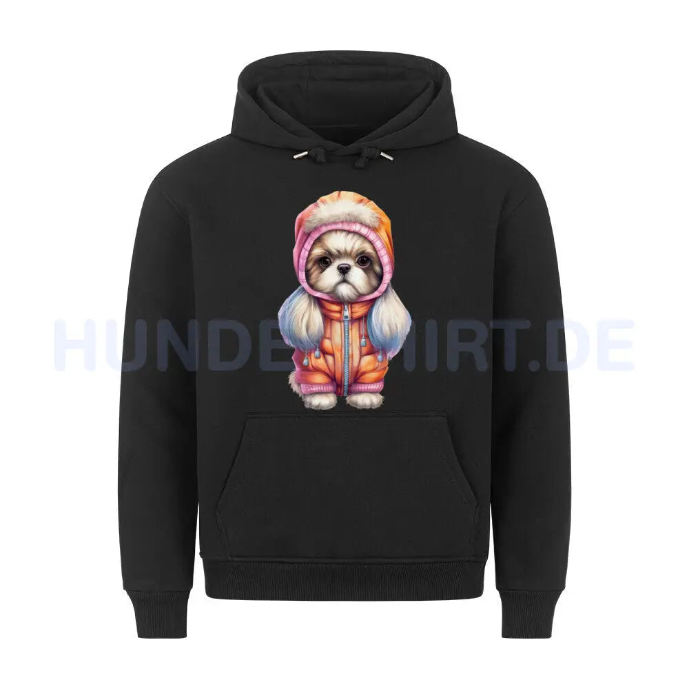 Premium Hoodie "Tibet Spaniel - Winter" Schwarz – hunde-shirt.de