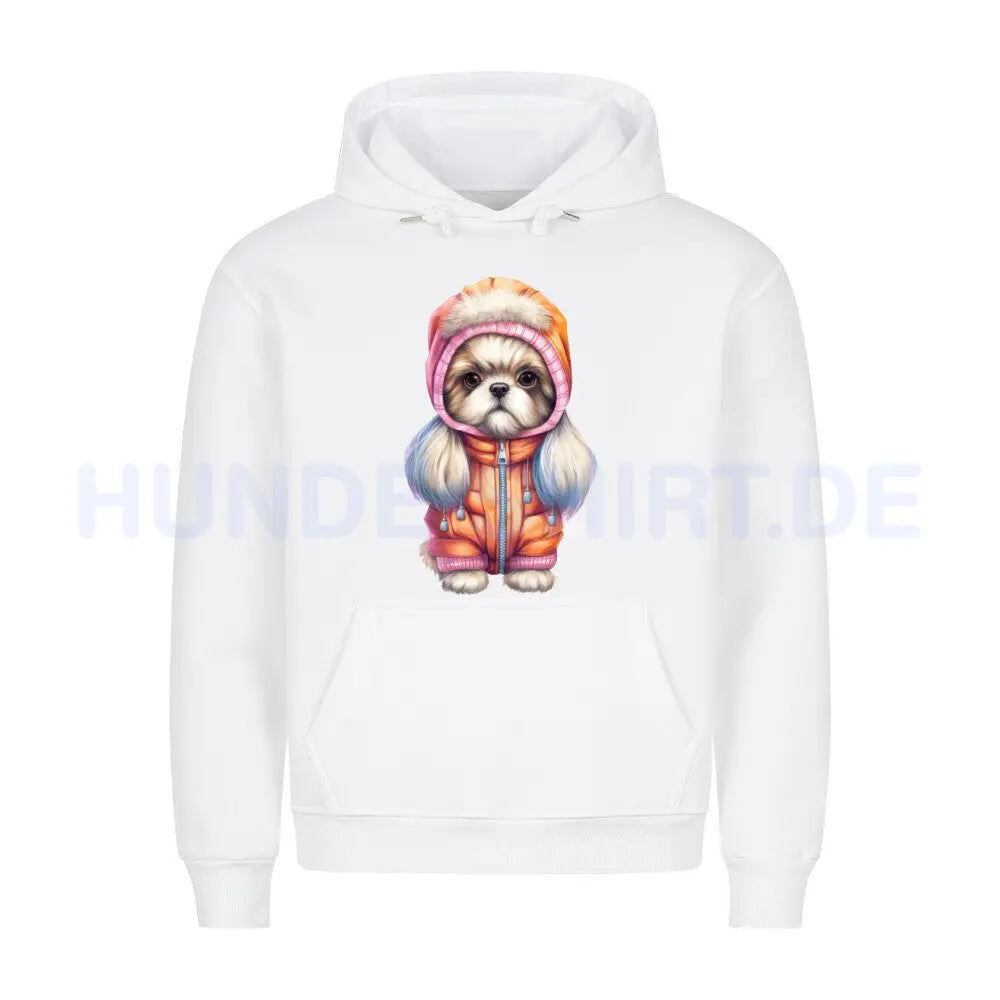 Premium Hoodie "Tibet Spaniel - Winter" Weiß – hunde-shirt.de