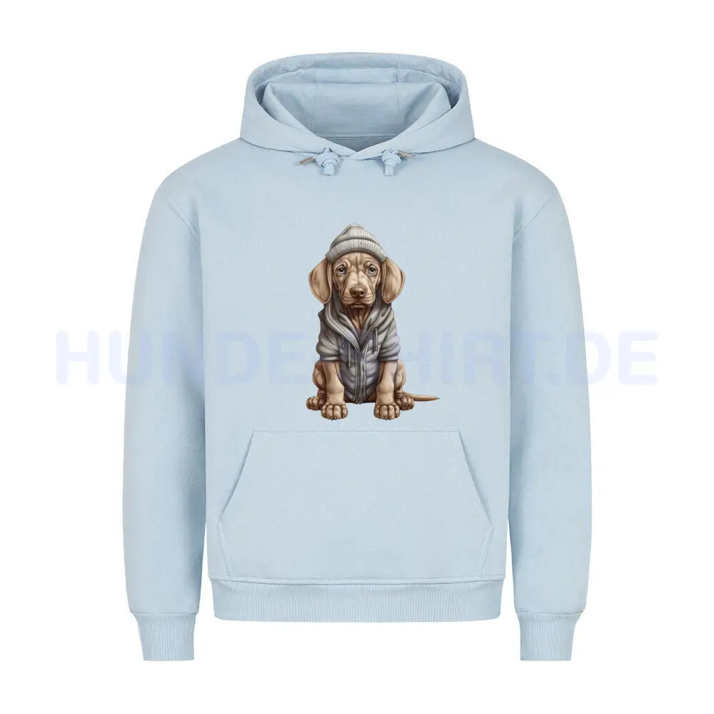 Premium Hoodie "Weimaraner - Winterbub" Babyblau – hunde-shirt.de