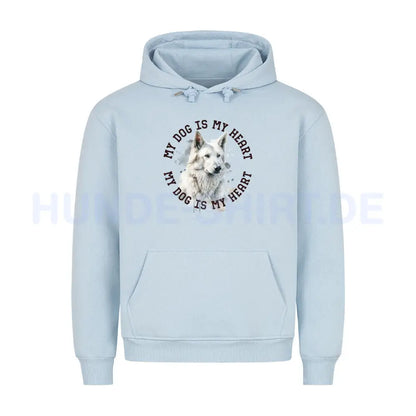 Premium Hoodie "Weißer Schäferhund HEART 2" Babyblau – hunde-shirt.de