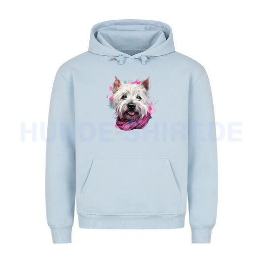 Premium Hoodie "Westie - Wintermädchen" Babyblau – hunde-shirt.de