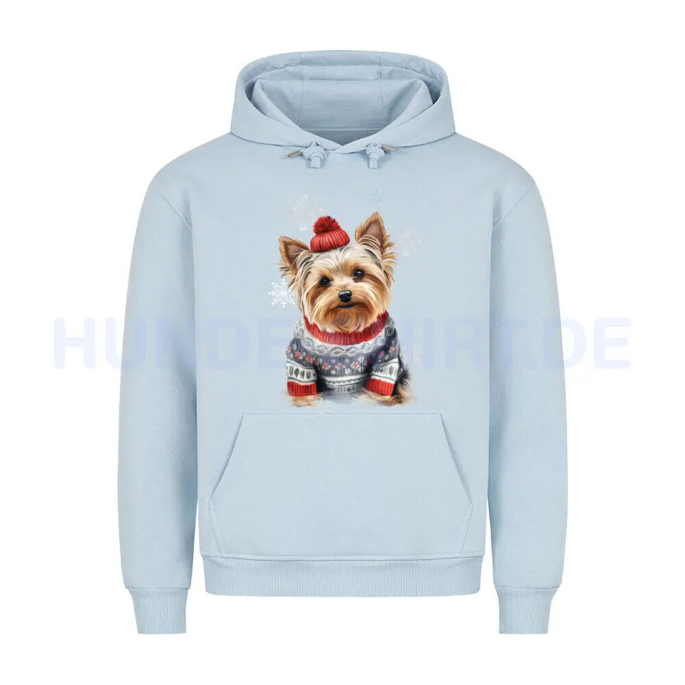 Premium Hoodie "Yorkie WINTER" Babyblau – hunde-shirt.de