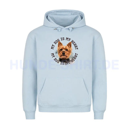 Premium Hoodie "Yorkshire Terrier HEART" Babyblau – hunde-shirt.de