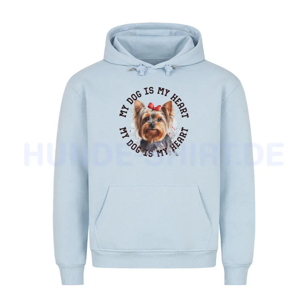 Premium Hoodie "Yorkshire Terrier Schleife" Babyblau – hunde-shirt.de