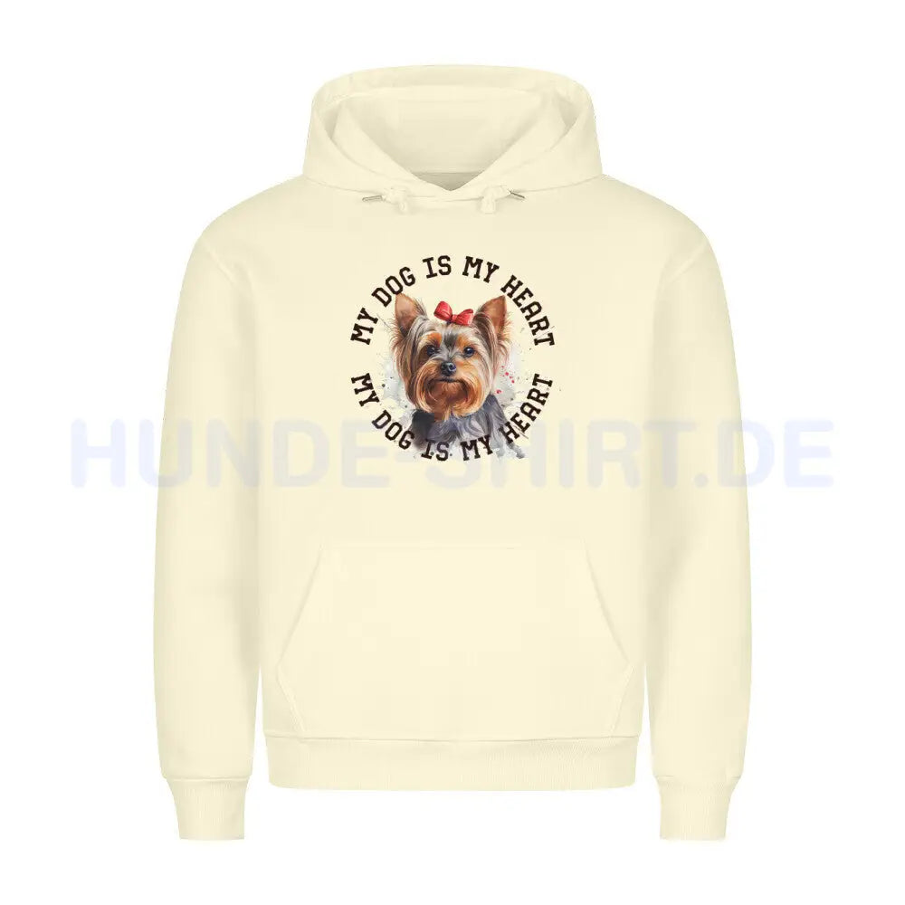 Premium Hoodie "Yorkshire Terrier Schleife" Beige – hunde-shirt.de