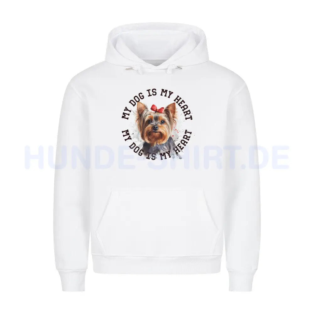 Premium Hoodie "Yorkshire Terrier Schleife" Weiß – hunde-shirt.de