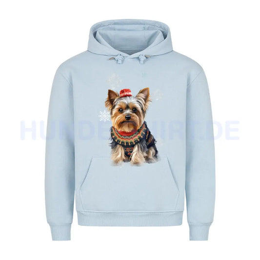 Premium Hoodie "Yorkshire Terrier Winter" Babyblau – hunde-shirt.de