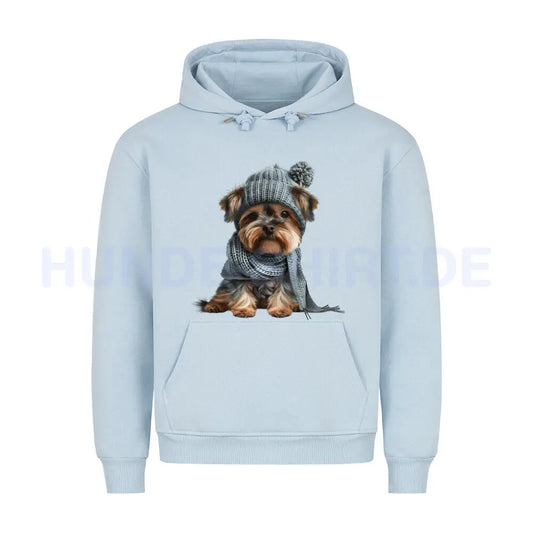 Premium Hoodie "Yorkshire Terrier - Winterbub" Babyblau – hunde-shirt.de