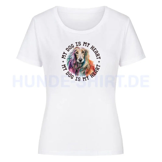 Premium Organic Damen Shirt "Afghanischer Windhund HEART" Weiß – hunde-shirt.de