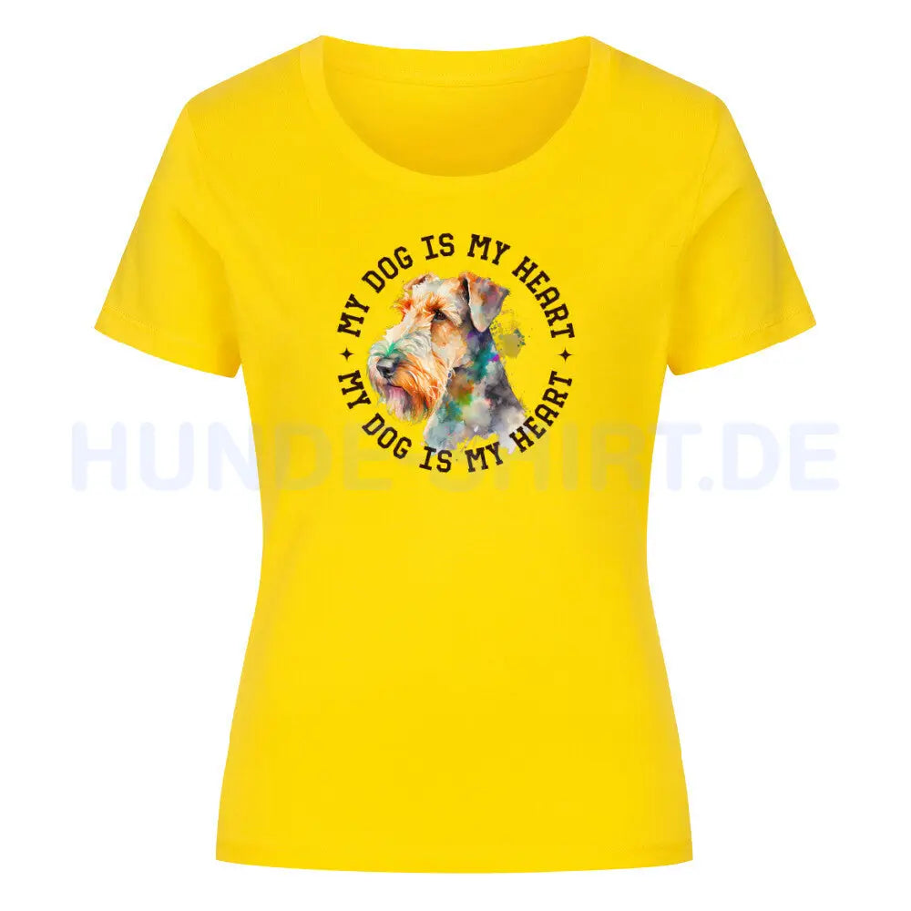 Premium Organic Damen-Shirt "Airedale Terrier HEART" Golden Yellow – hunde-shirt.de