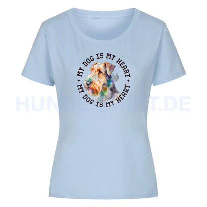 Premium Organic Damen-Shirt "Airedale Terrier HEART" Sky Blue – hunde-shirt.de