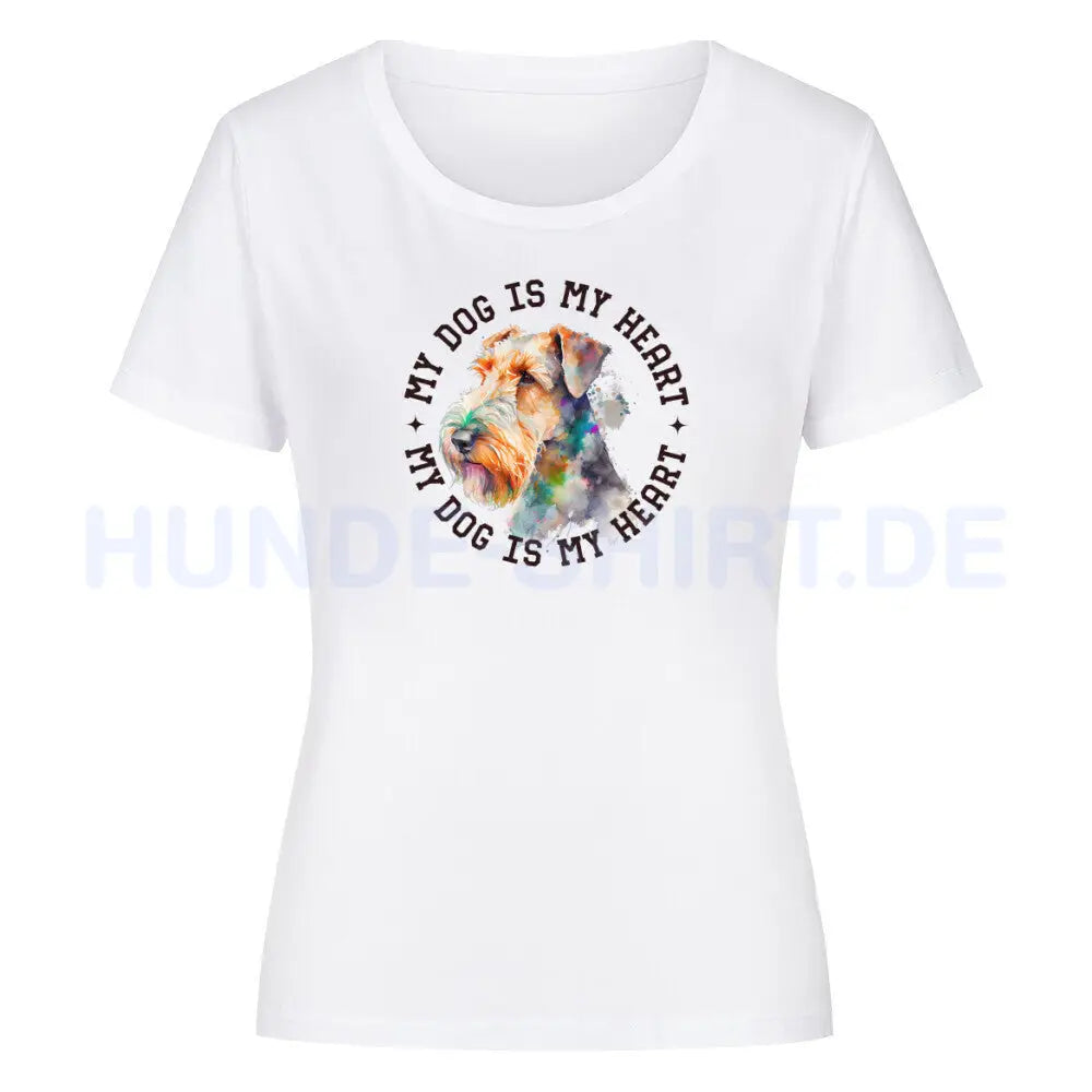 Premium Organic Damen-Shirt "Airedale Terrier HEART" Weiß – hunde-shirt.de