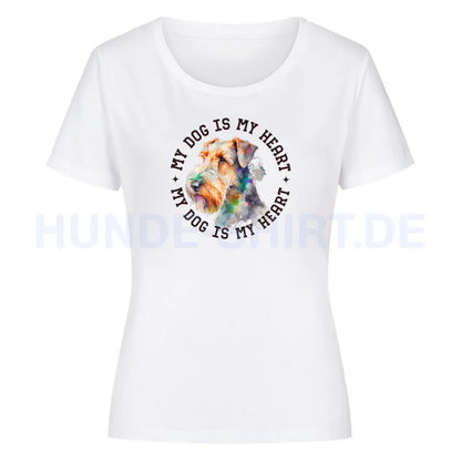 Premium Organic Damen-Shirt "Airedale Terrier HEART" Weiß – hunde-shirt.de