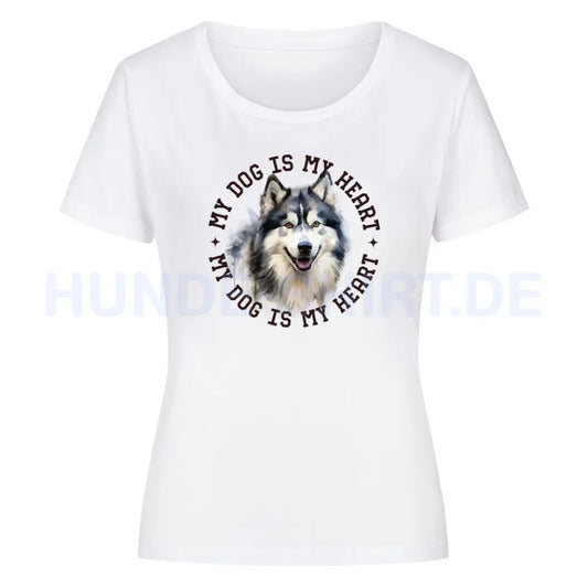 Premium Organic Damen Shirt "Alaskan Malamute Heart" Weiß – hunde-shirt.de