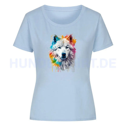 Premium Organic Damen-Shirt "Alaskan Malamute Paint" Sky Blue – hunde-shirt.de