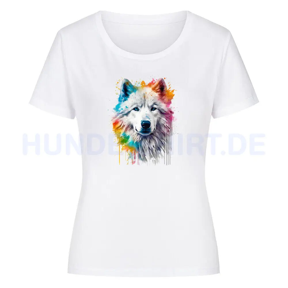 Premium Organic Damen-Shirt "Alaskan Malamute Paint" Weiß – hunde-shirt.de