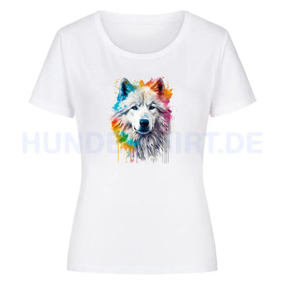 Premium Organic Damen-Shirt "Alaskan Malamute Paint" Weiß – hunde-shirt.de