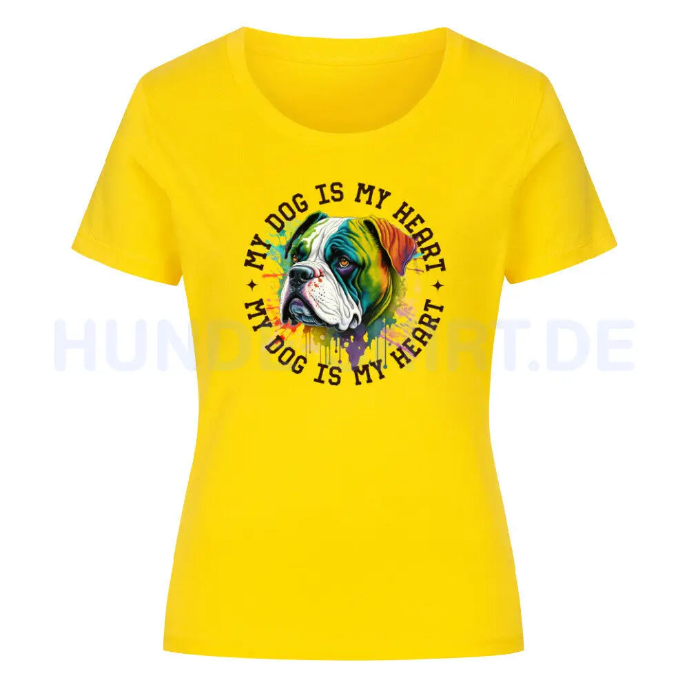 Premium Organic Damen Shirt "American Bulldog" Golden Yellow – hunde-shirt.de