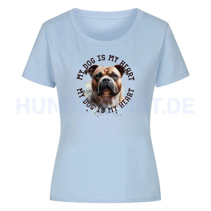 Premium Organic Damen-Shirt "American Bully XL HEART" Sky Blue – hunde-shirt.de