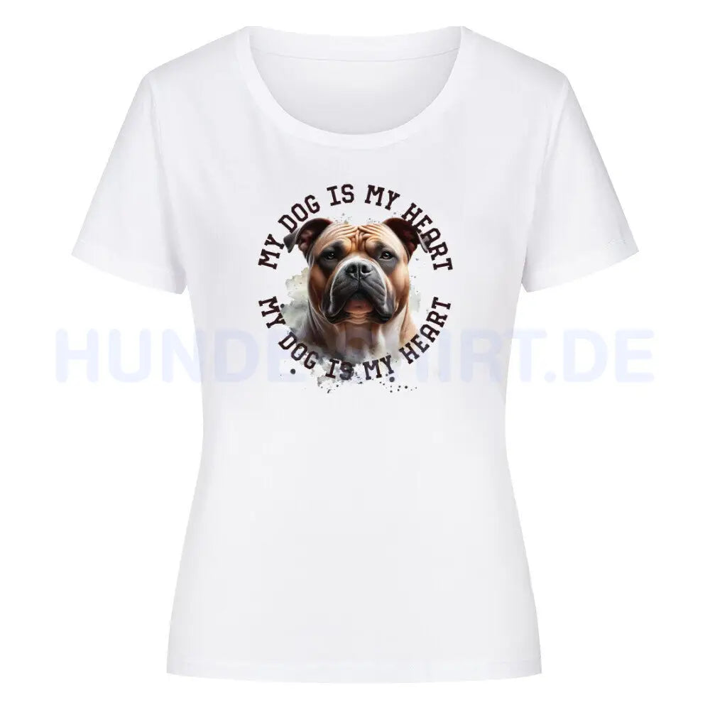 Premium Organic Damen-Shirt "American Bully XL HEART" Weiß – hunde-shirt.de