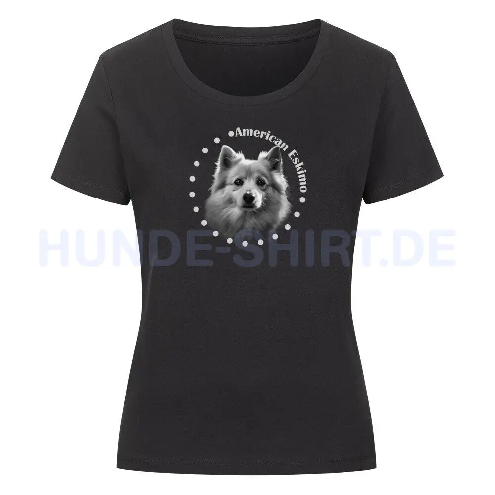 Premium Organic Damen-Shirt "American Eskimo Rounded" Schwarz – hunde-shirt.de