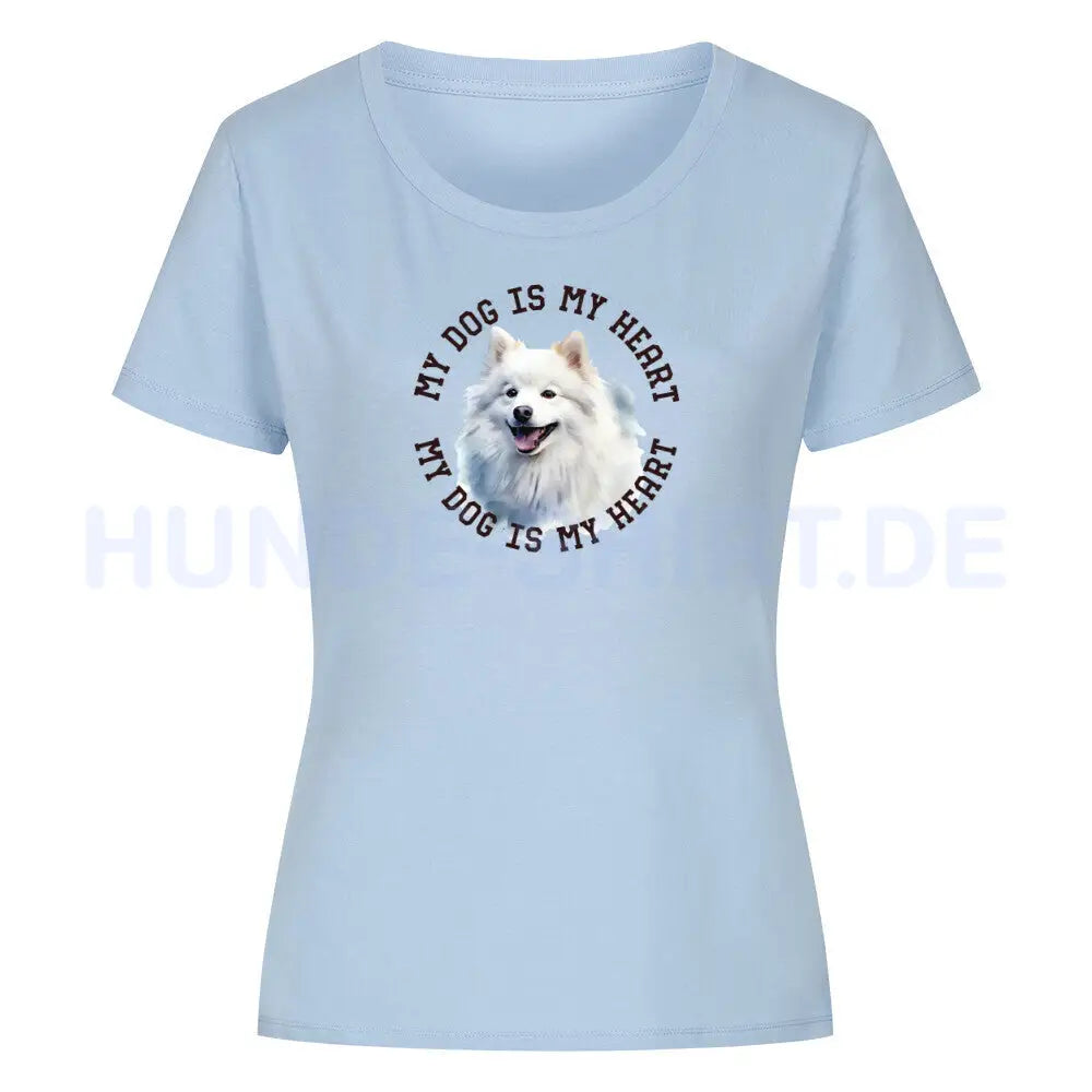 Premium Organic Damen-Shirt "American Eskimo" Sky Blue – hunde-shirt.de