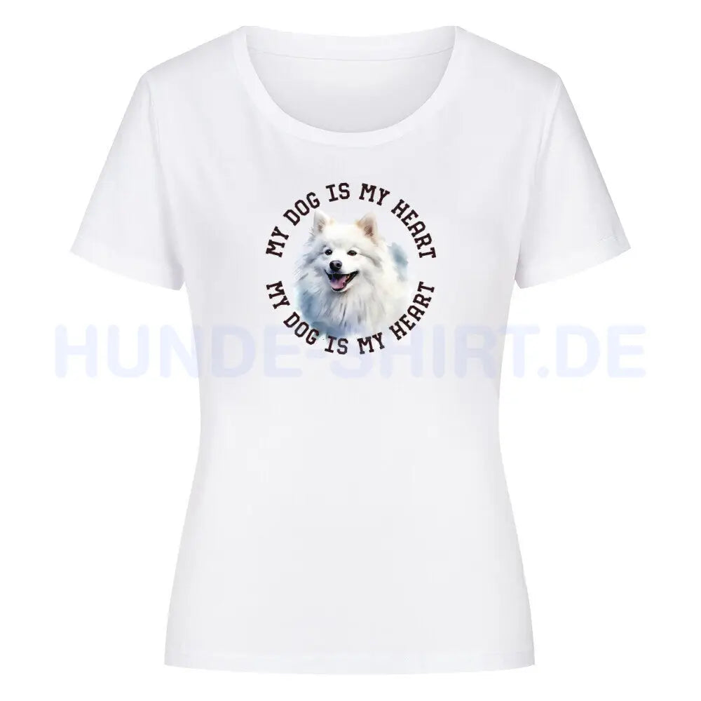 Premium Organic Damen-Shirt "American Eskimo" Weiß – hunde-shirt.de