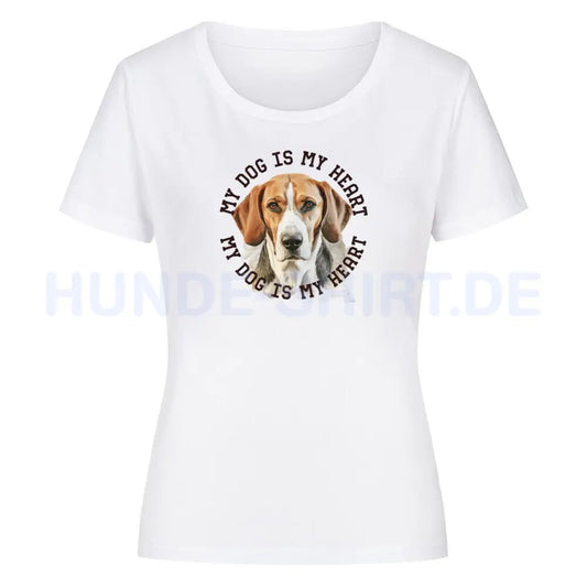 Premium Organic Damen-Shirt "American Foxhound HEART" Weiß – hunde-shirt.de