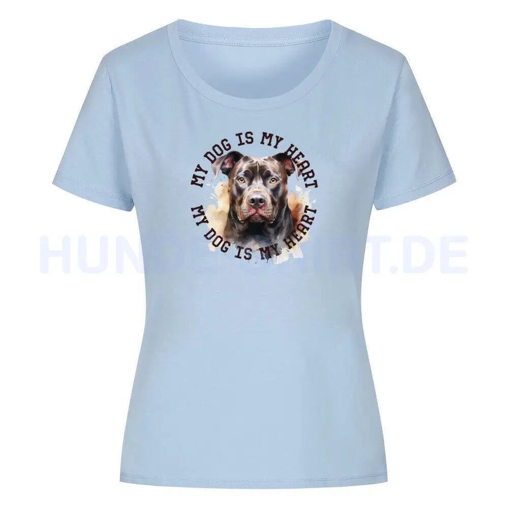 Premium Organic Damen-Shirt "American Pit Bull Terrier HEART 2" Sky Blue – hunde-shirt.de