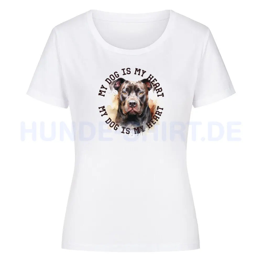 Premium Organic Damen-Shirt "American Pit Bull Terrier HEART 2" Weiß – hunde-shirt.de