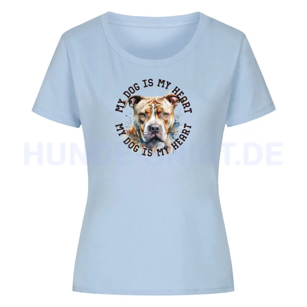 Premium Organic Damen-Shirt "American Pit Bull Terrier HEART" Sky Blue – hunde-shirt.de