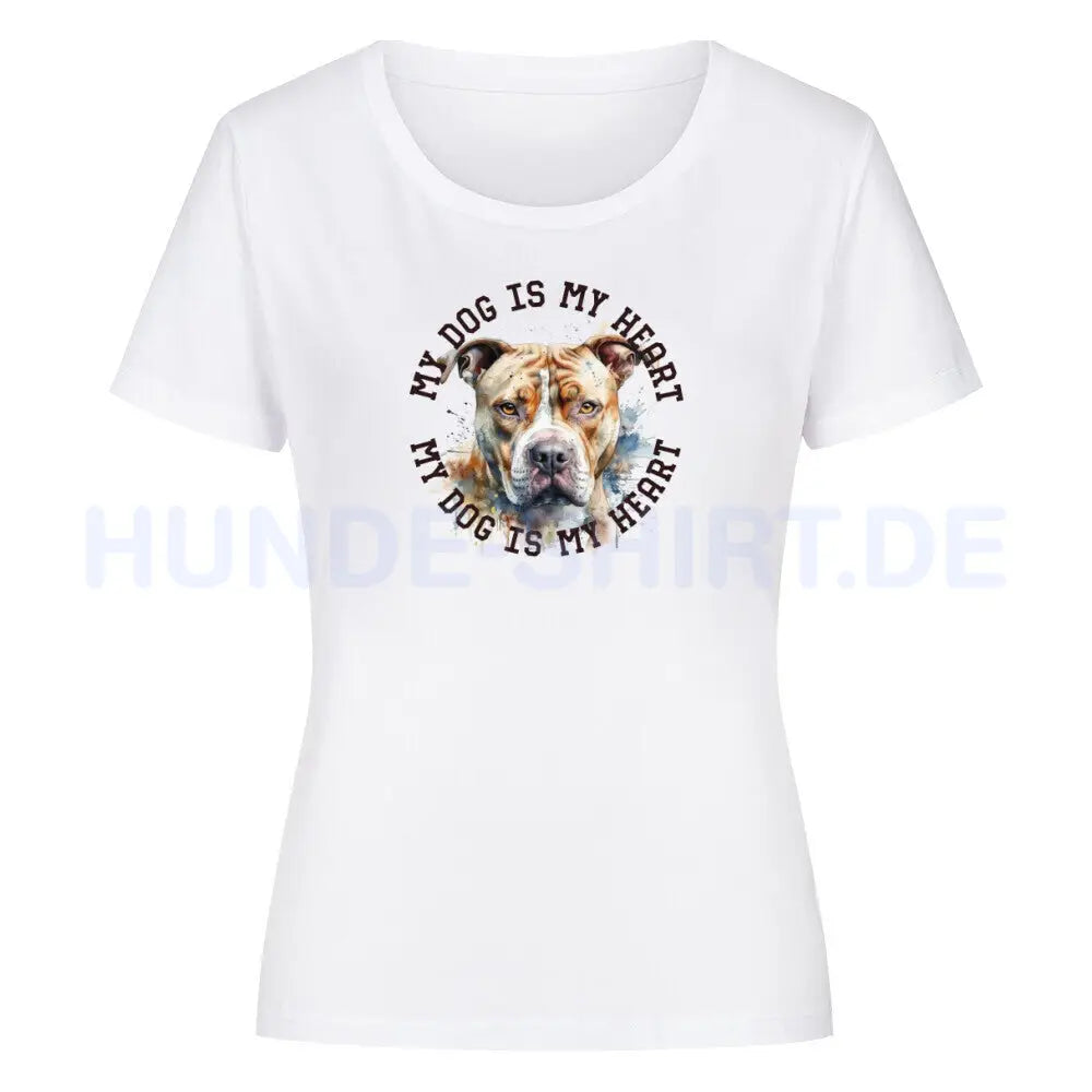 Premium Organic Damen-Shirt "American Pit Bull Terrier HEART" Weiß – hunde-shirt.de