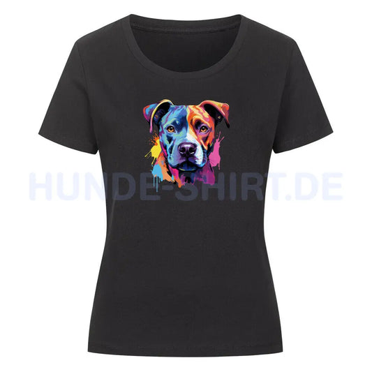 Premium Organic Damen-Shirt "AmStaff Puppy - Paint" Schwarz – hunde-shirt.de